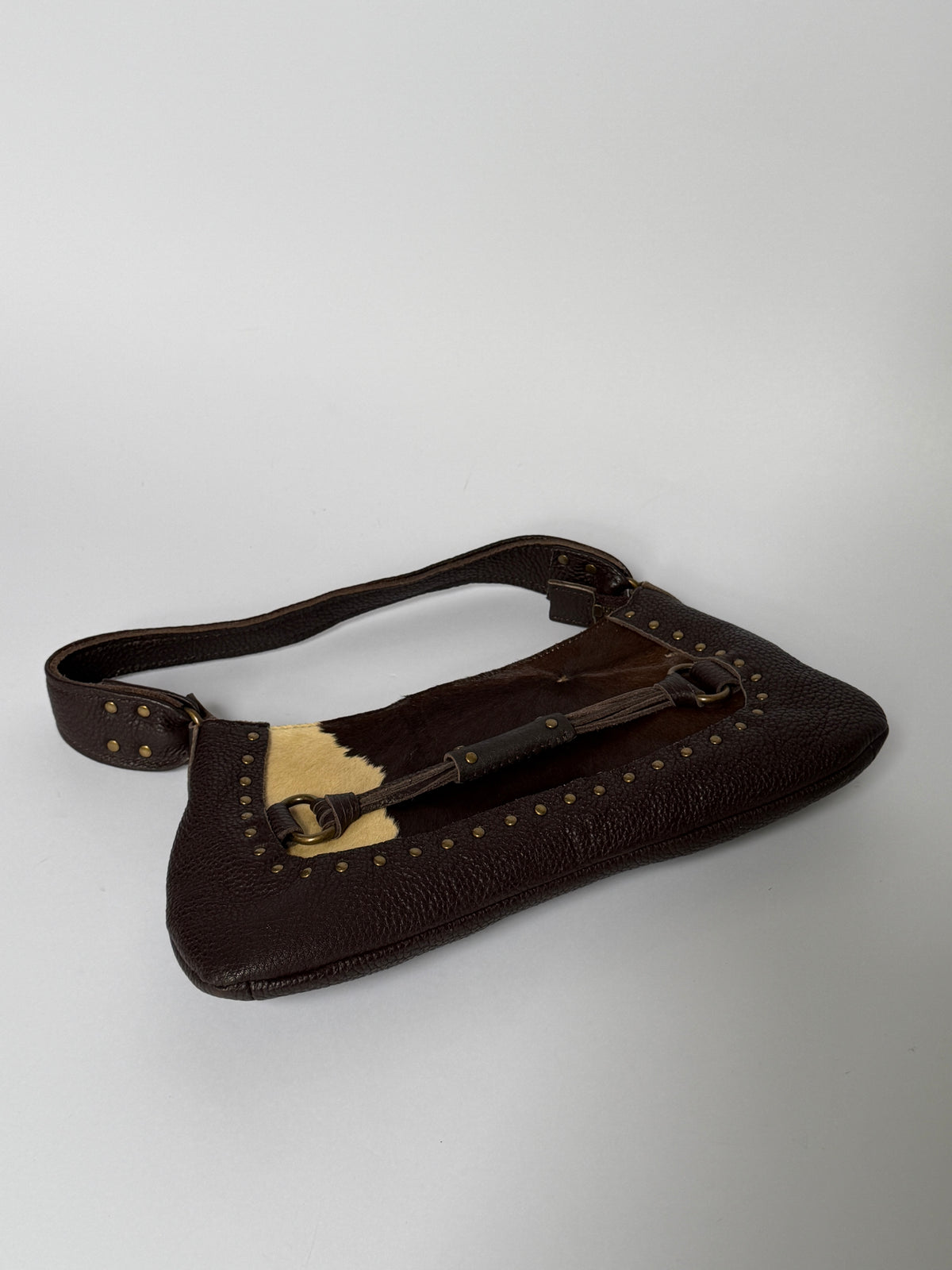 Leather & Cowhide Shoulder Bag with Equestrian Buckle Detail