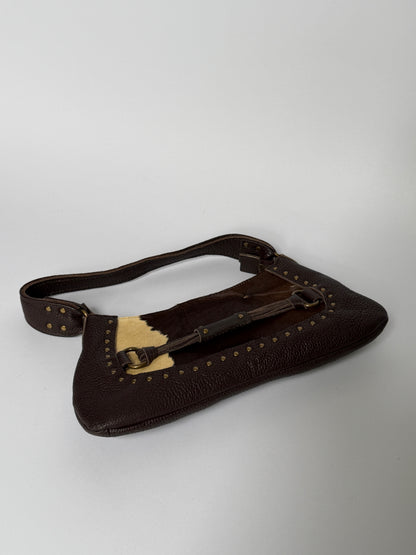 Leather & Cowhide Shoulder Bag with Equestrian Buckle Detail