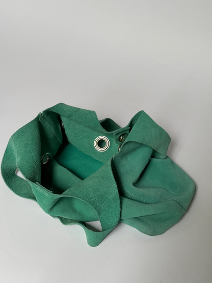 Aqua Suede Hobo Tote Bag with Grommet Detail