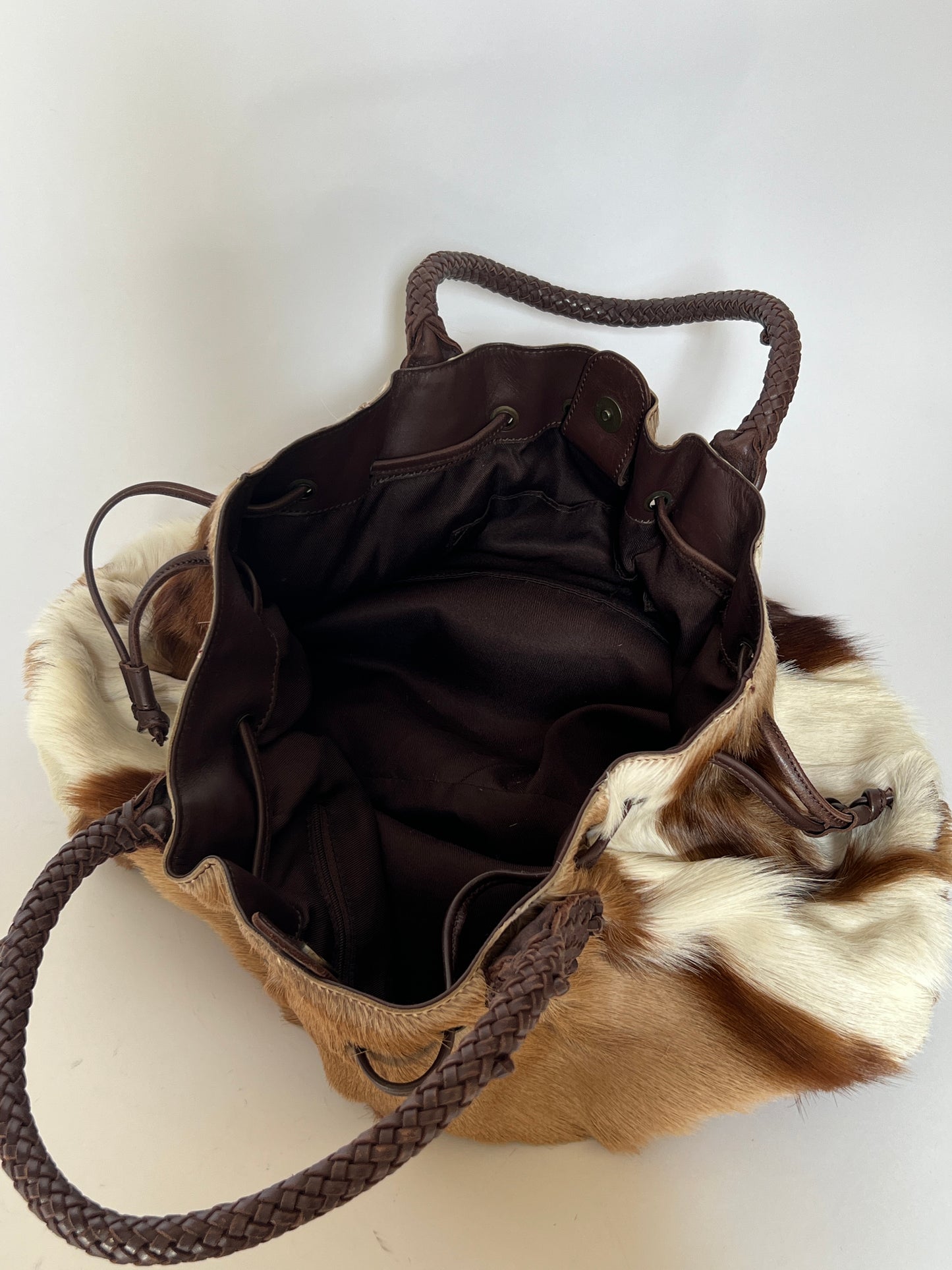 Deer Hair-On-Hide Leather Braided Hobo Tote