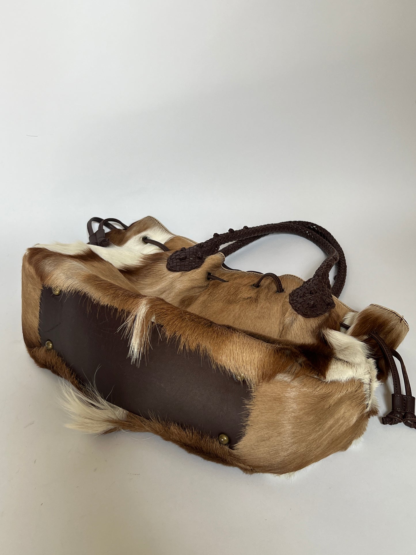 Deer Hair-On-Hide Leather Braided Hobo Tote