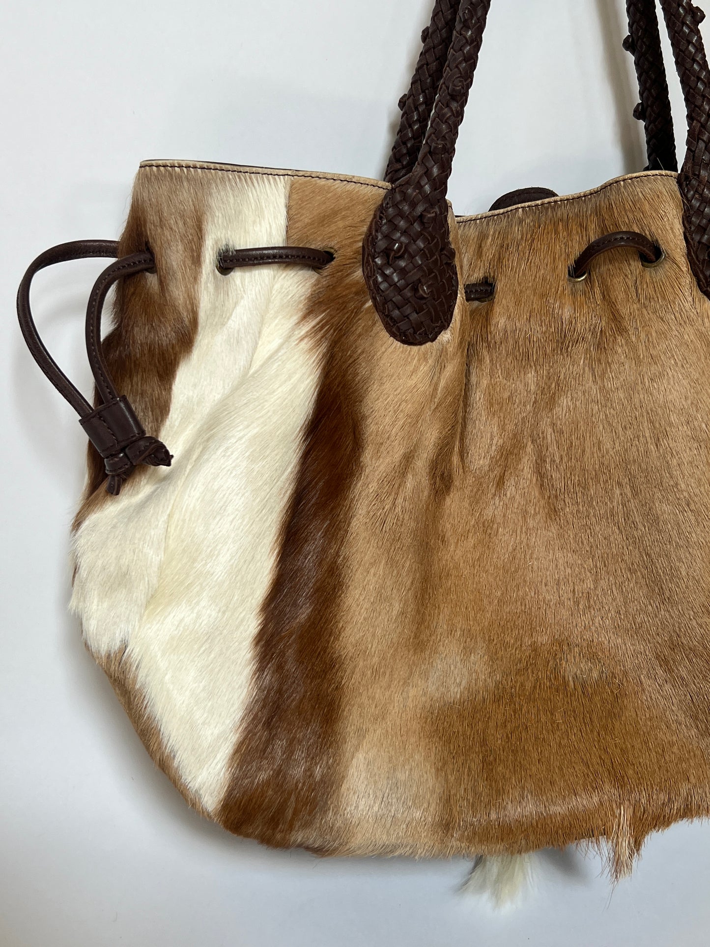 Deer Hair-On-Hide Leather Braided Hobo Tote