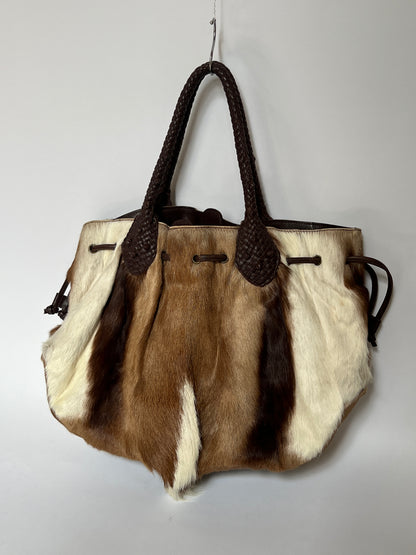 Deer Hair-On-Hide Leather Braided Hobo Tote
