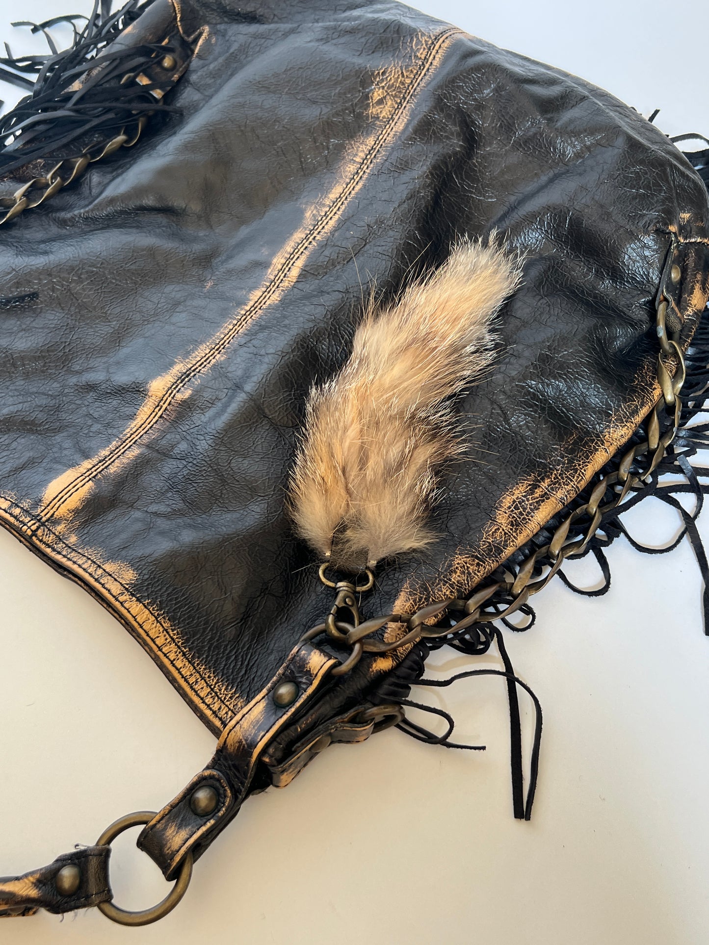 ABACO Paris Oversized Distressed Leather Fringe Hobo