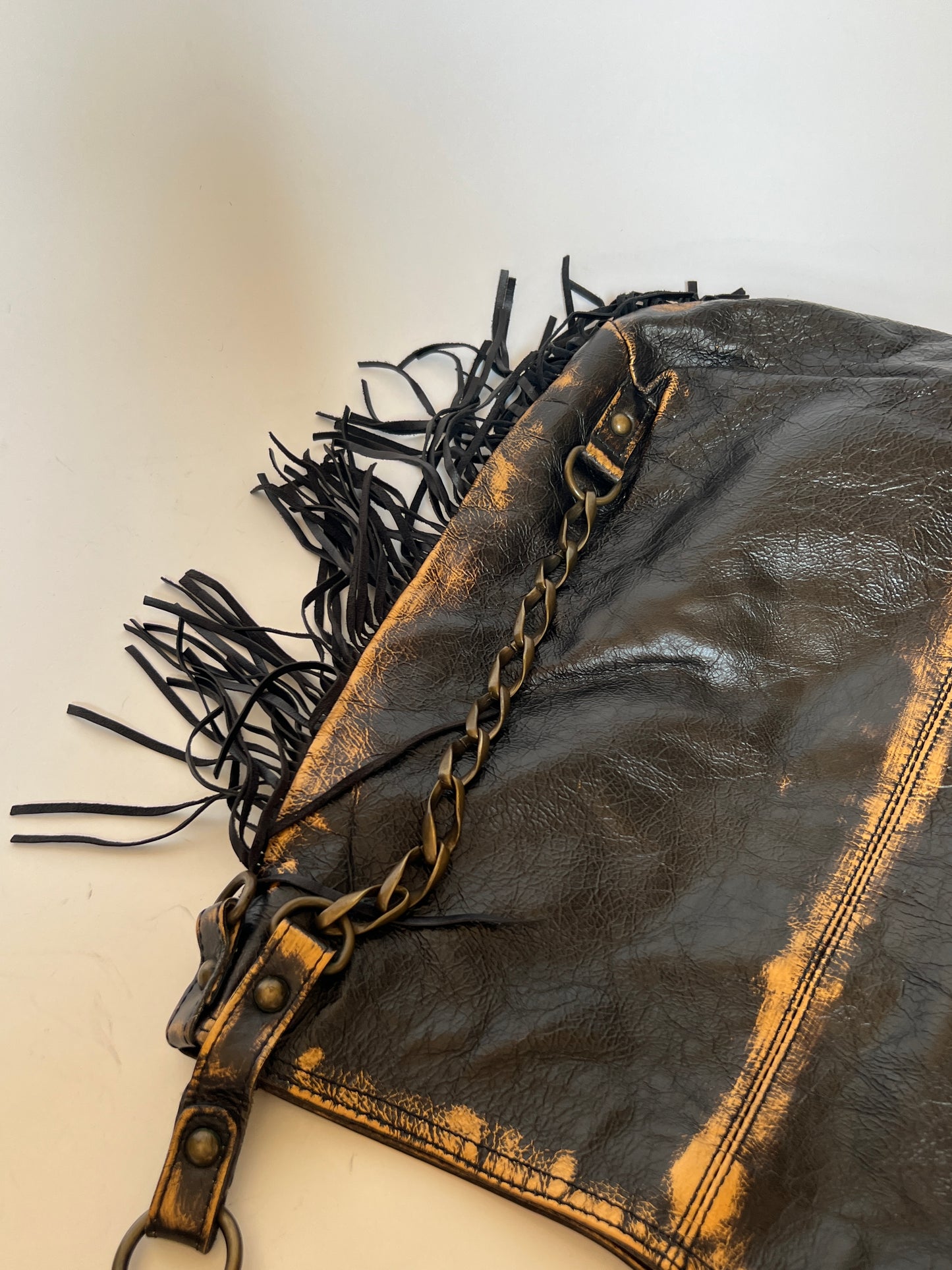 ABACO Paris Oversized Distressed Leather Fringe Hobo