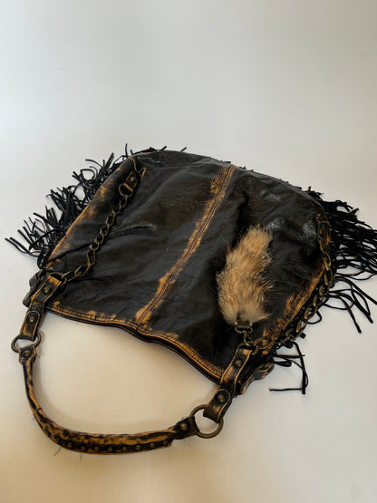 ABACO Paris Oversized Distressed Leather Fringe Hobo