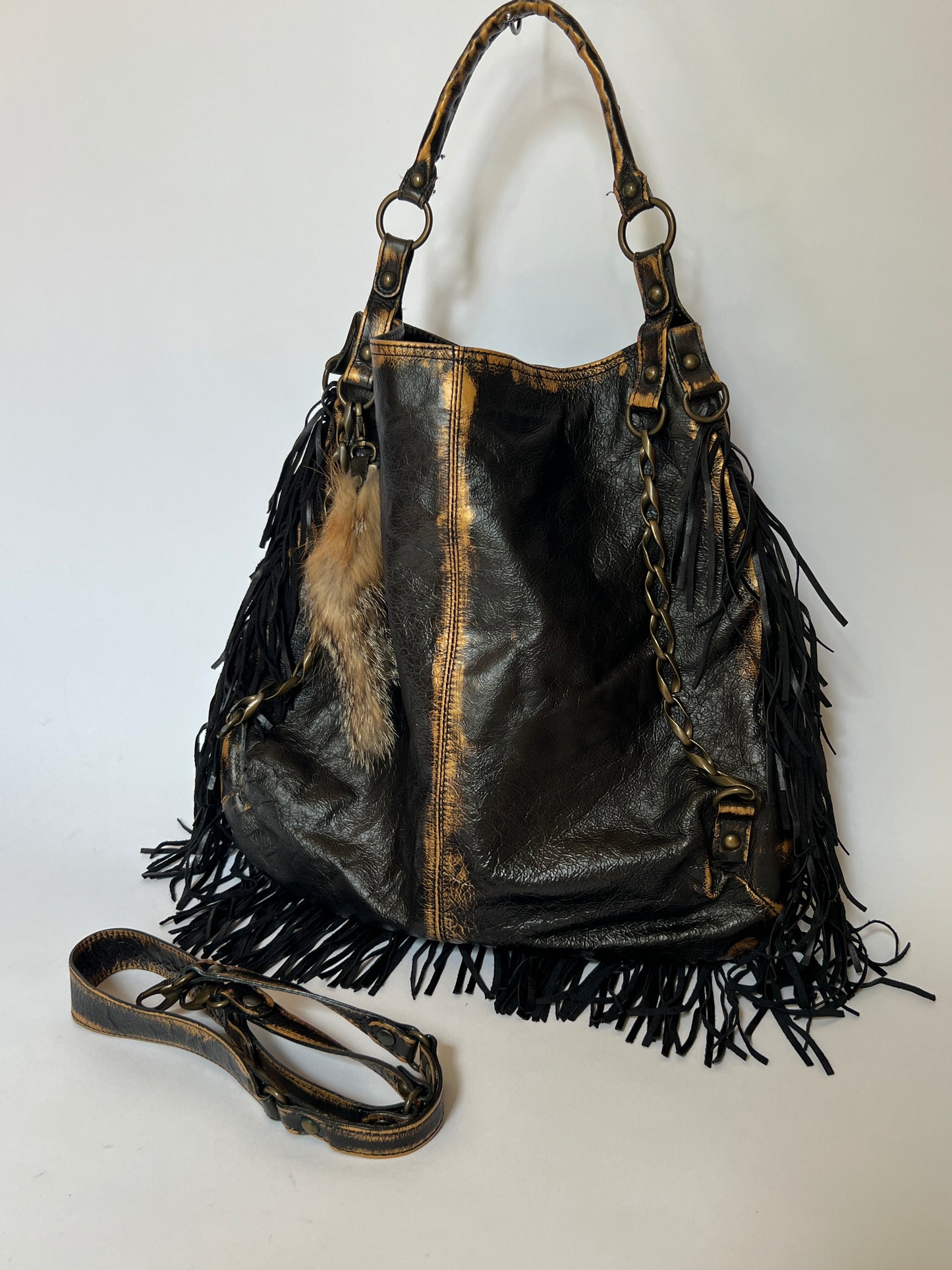 ABACO Paris Oversized Distressed Leather Fringe Hobo