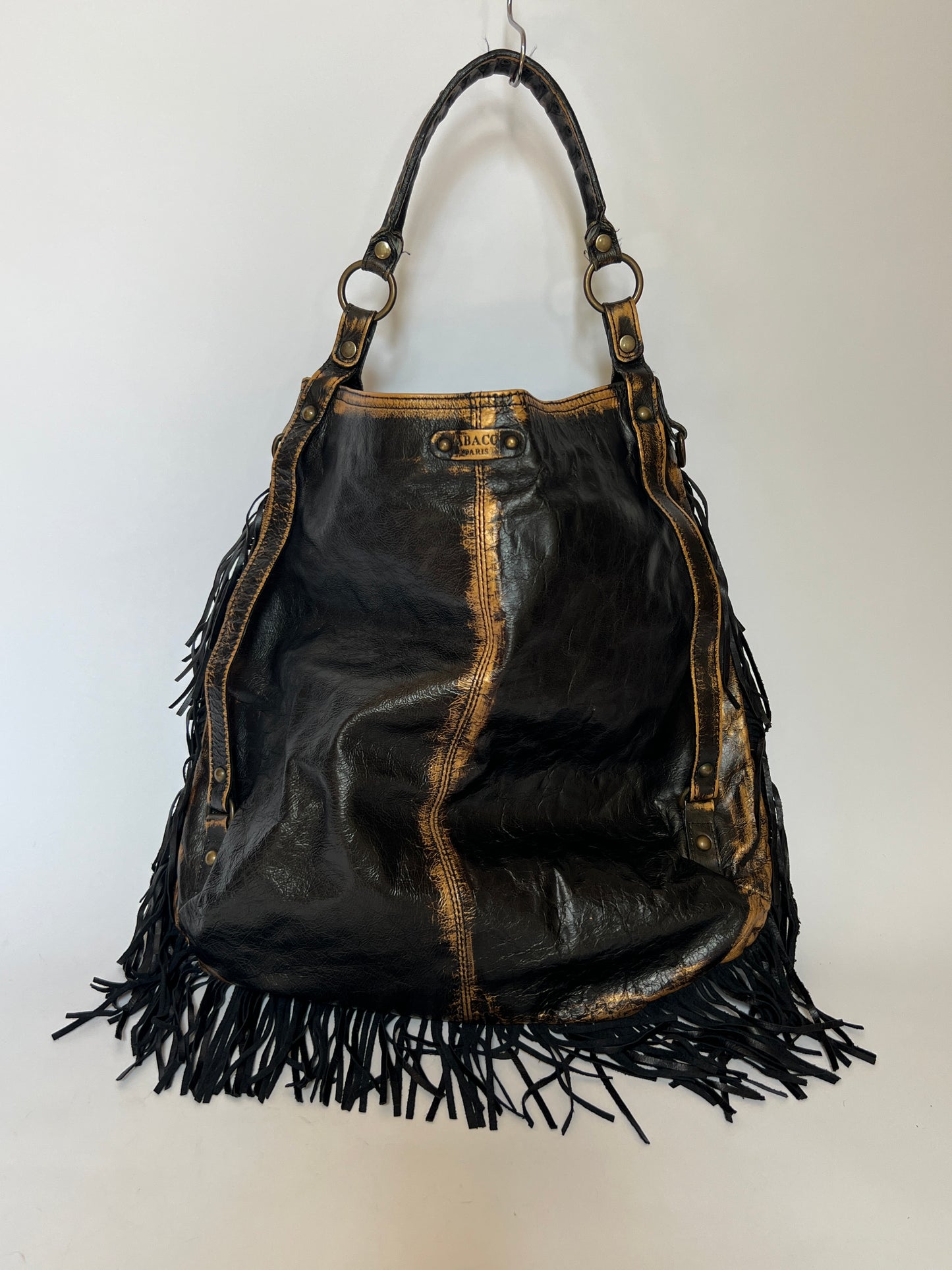ABACO Paris Oversized Distressed Leather Fringe Hobo