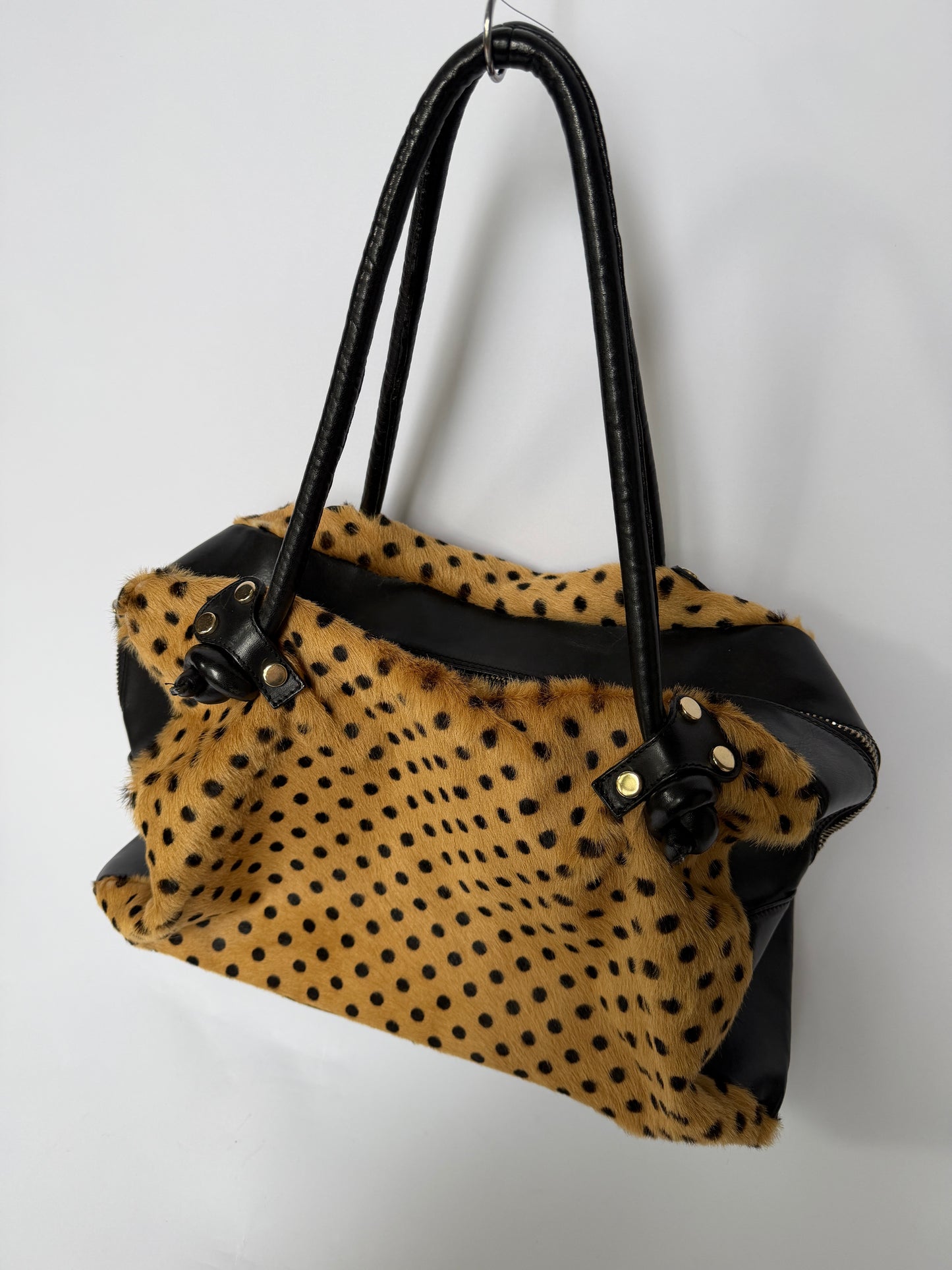 Polka Dot Pony Hair Boston Bag