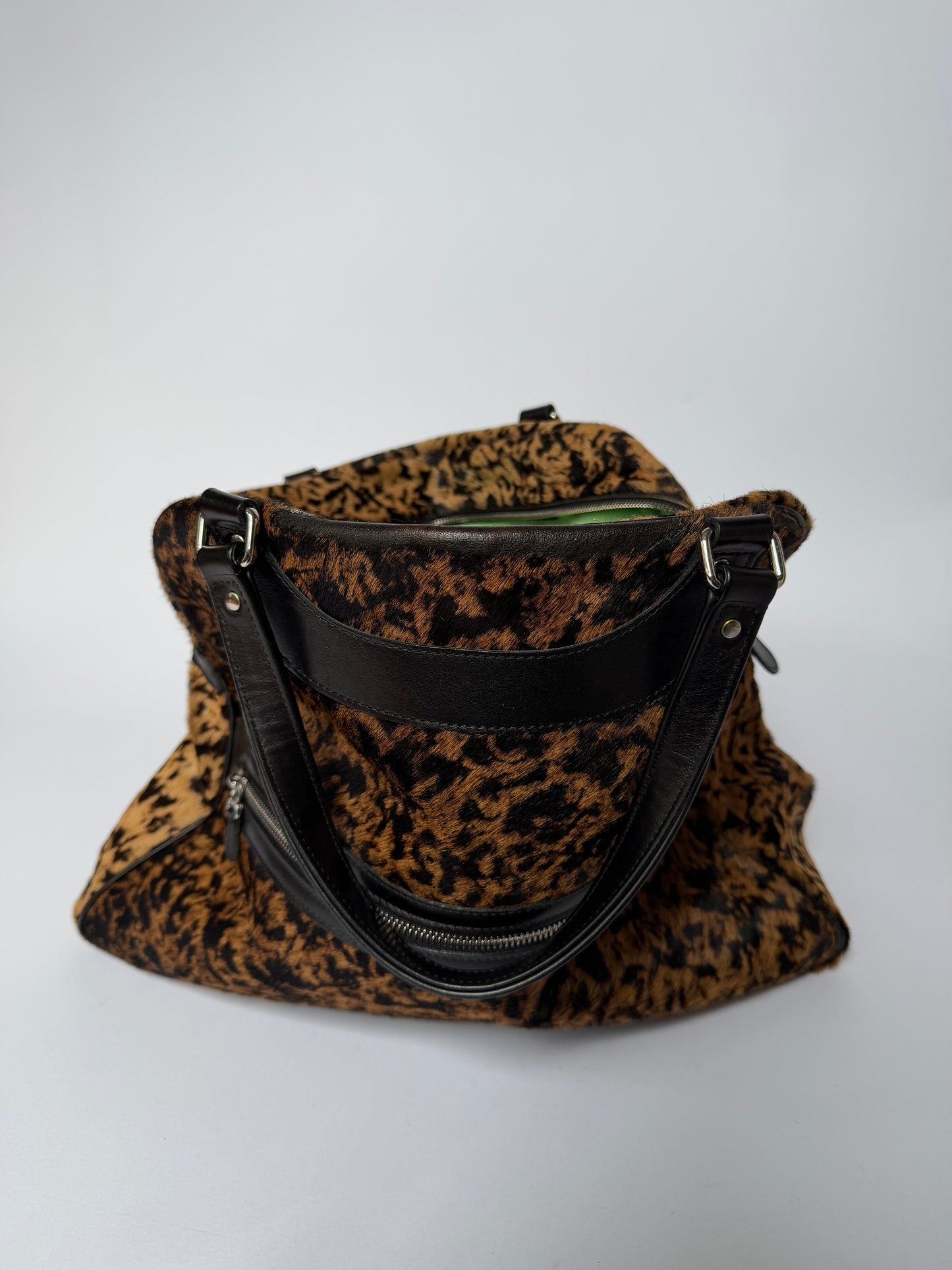 Jacques Leopard Print Calf Hair Duffle Bag