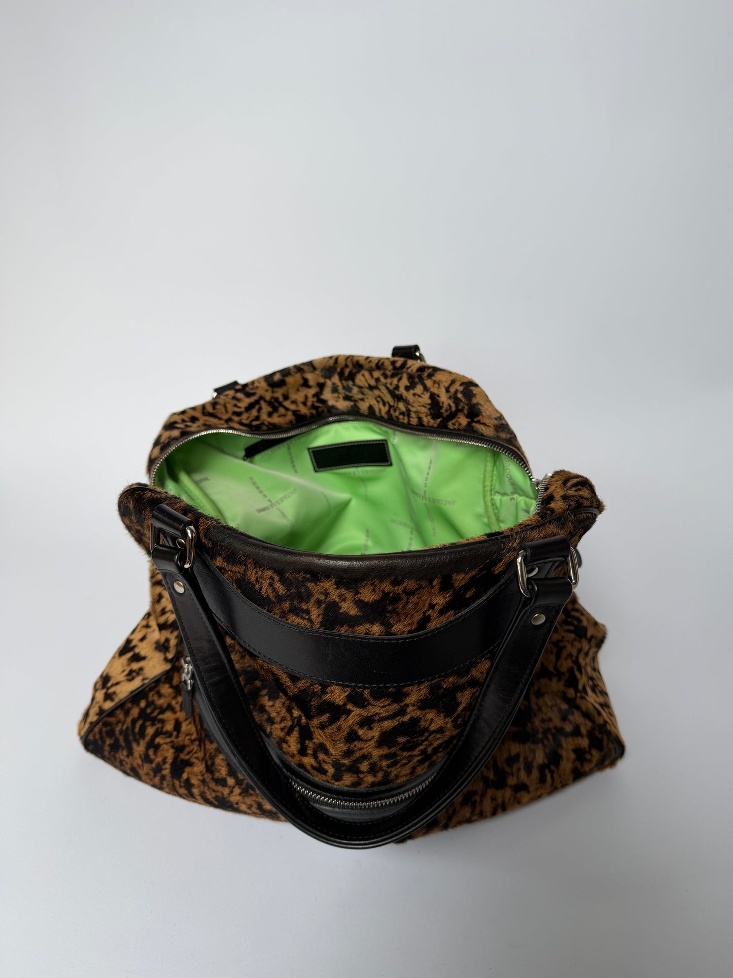 Jacques Leopard Print Calf Hair Duffle Bag