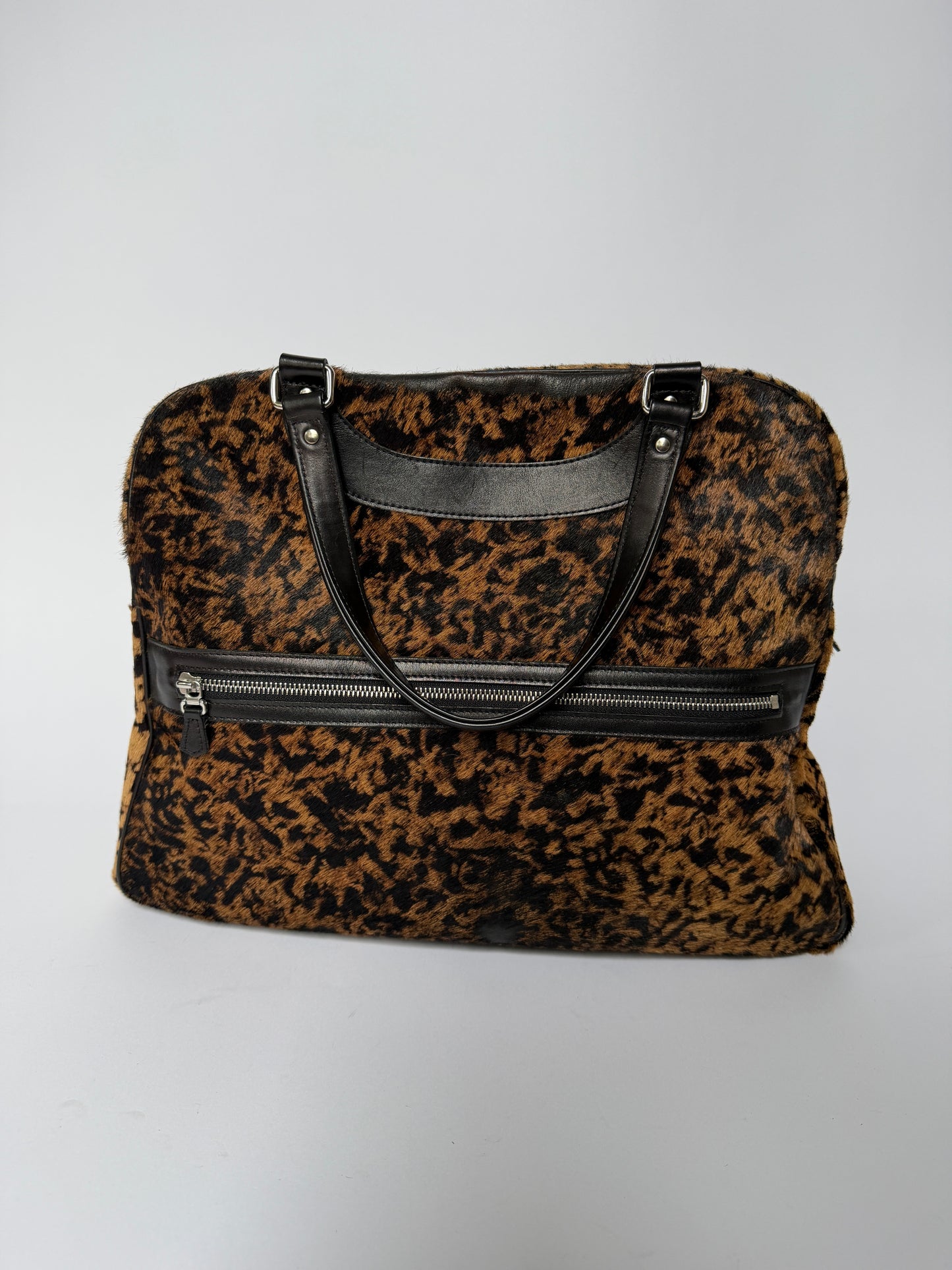 Jacques Leopard Print Calf Hair Duffle Bag