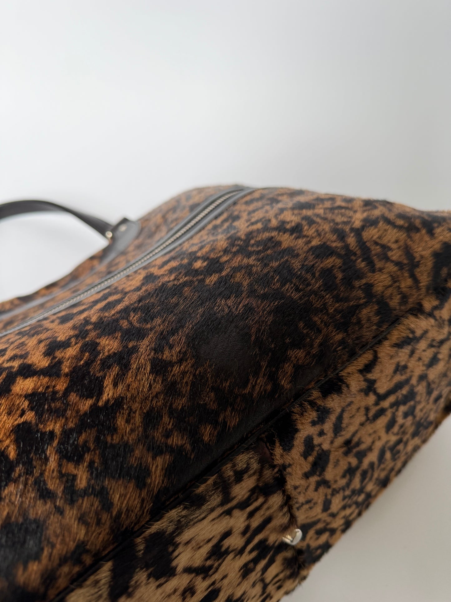 Jacques Leopard Print Calf Hair Duffle Bag