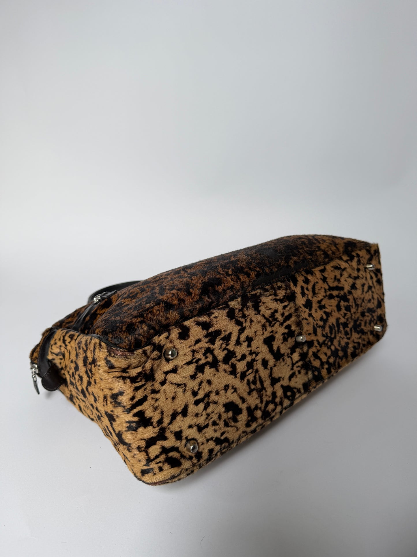 Jacques Leopard Print Calf Hair Duffle Bag