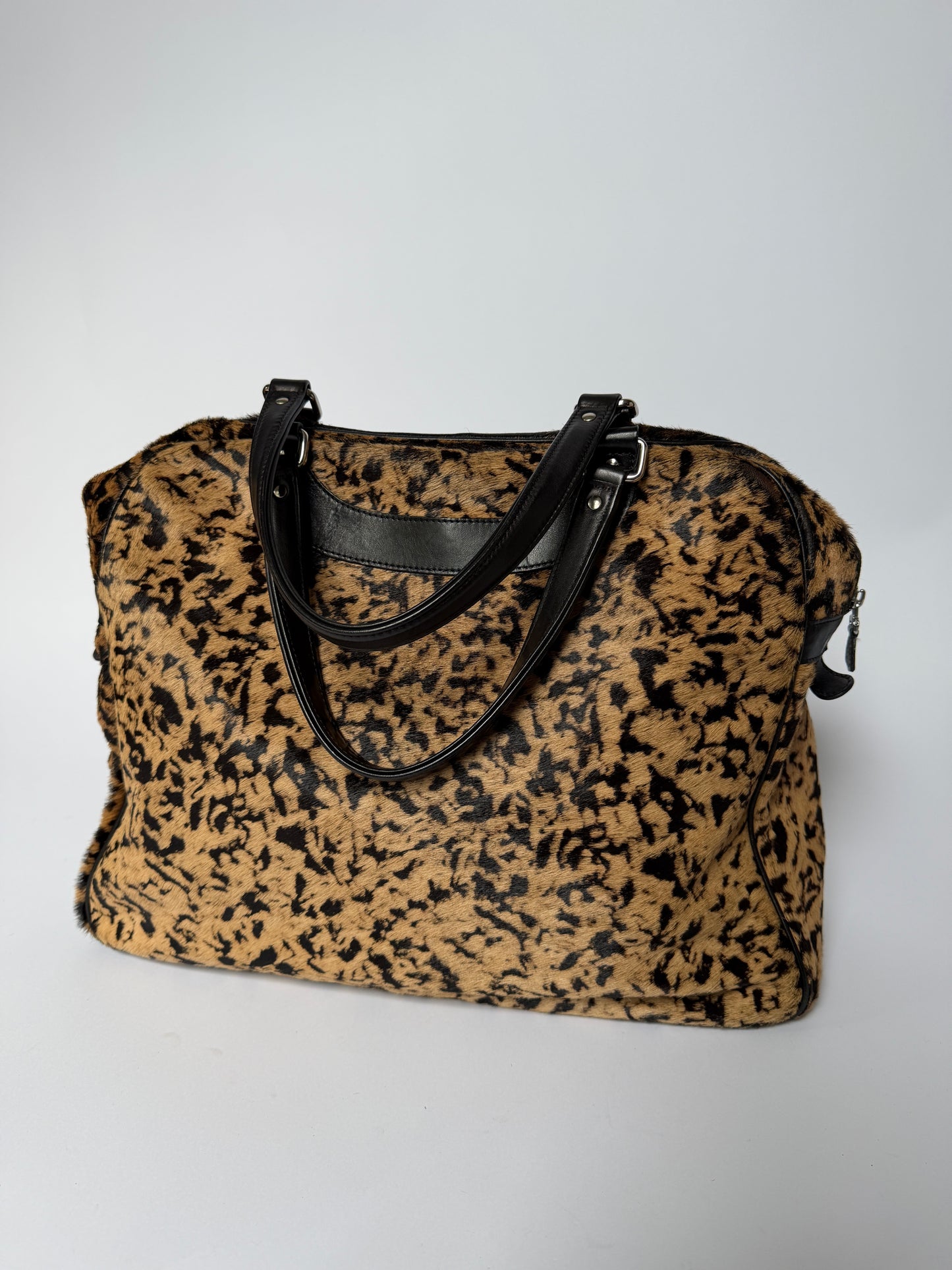 Jacques Leopard Print Calf Hair Duffle Bag
