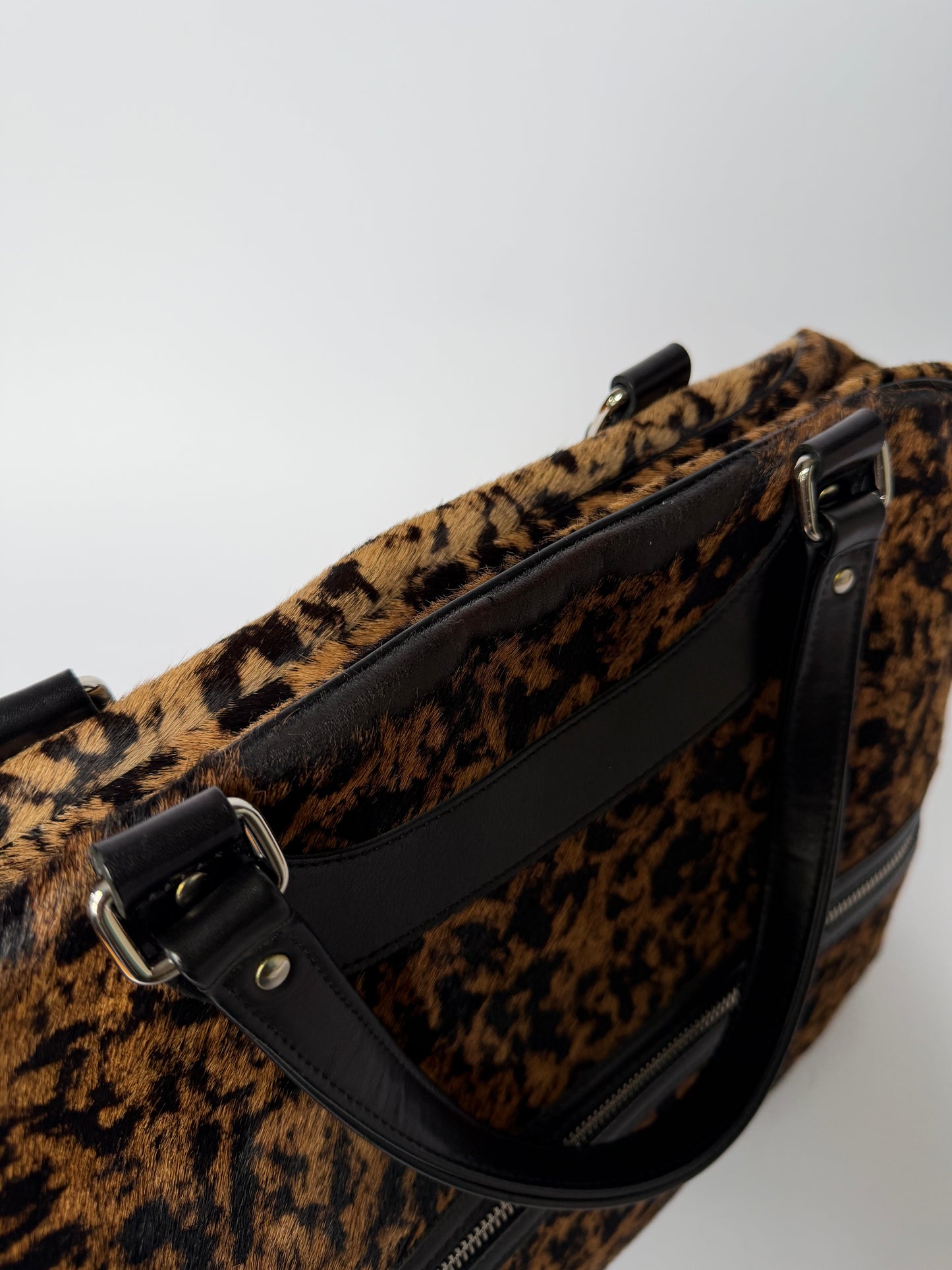 Jacques Leopard Print Calf Hair Duffle Bag