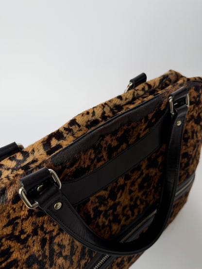 Jacques Leopard Print Calf Hair Duffle Bag