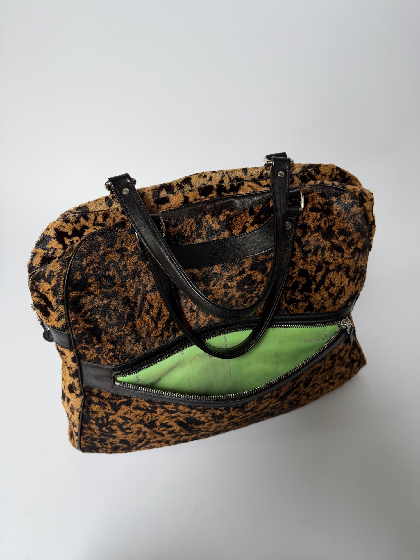 Jacques Leopard Print Calf Hair Duffle Bag