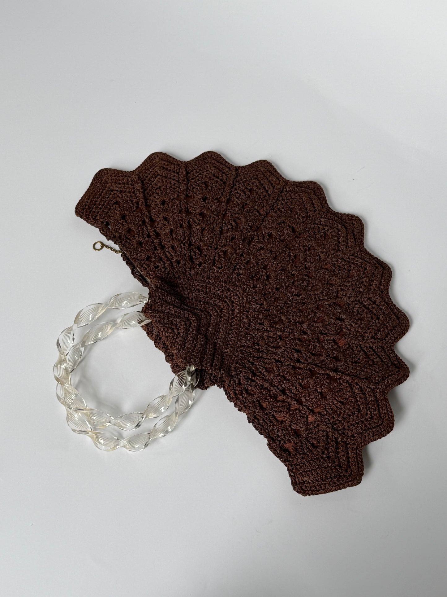 Vintage Brown Shell Crochet Top Handle Bag — 1940s/50s