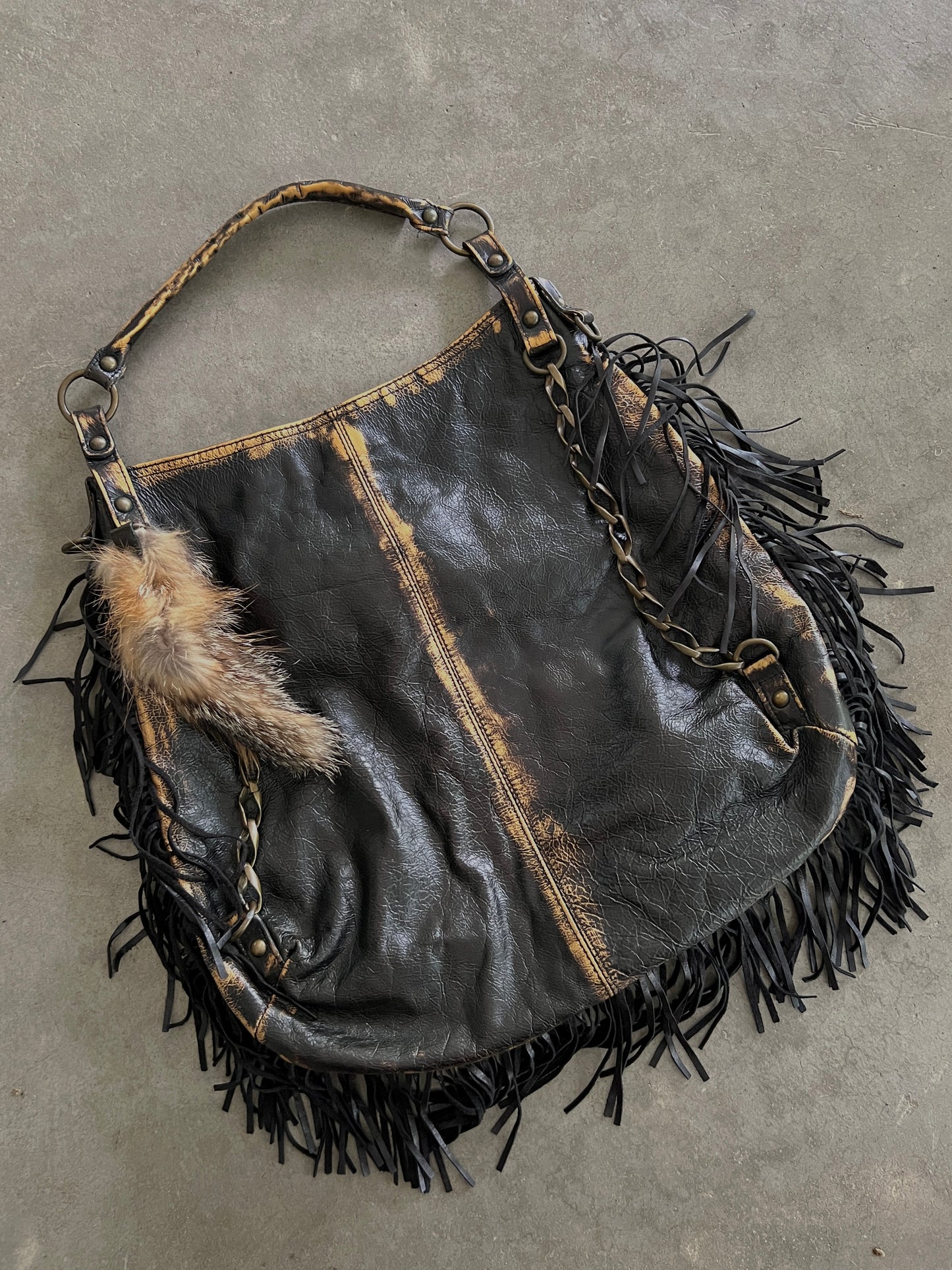 ABACO Paris Oversized Distressed Leather Fringe Hobo