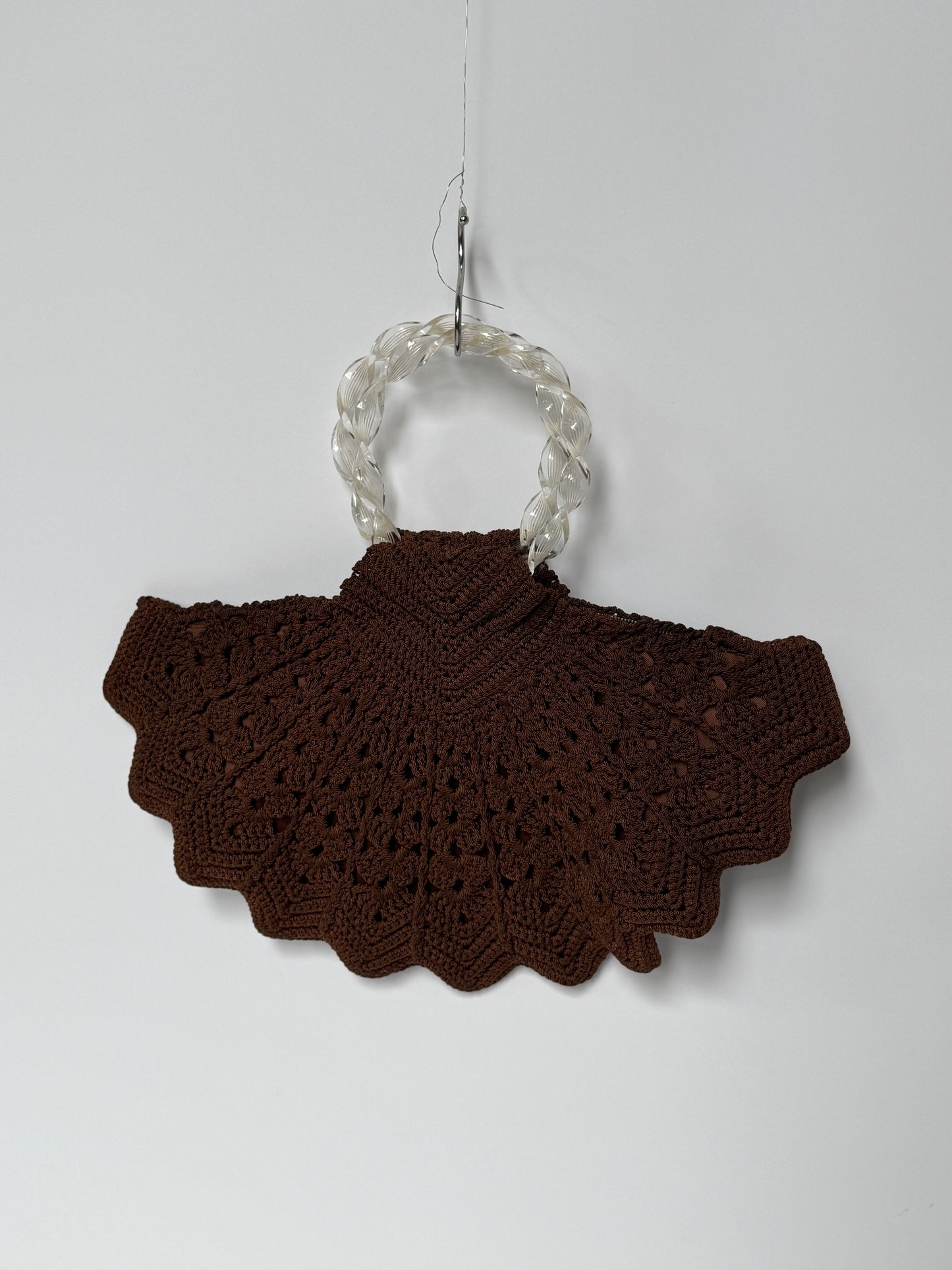 Vintage Brown Shell Crochet Top Handle Bag — 1940s/50s