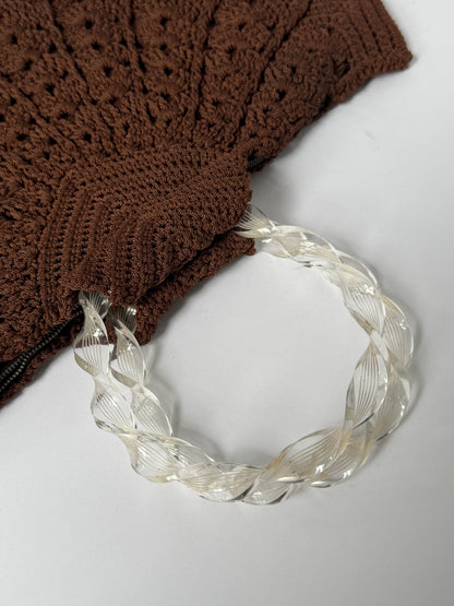 Vintage Brown Shell Crochet Top Handle Bag — 1940s/50s