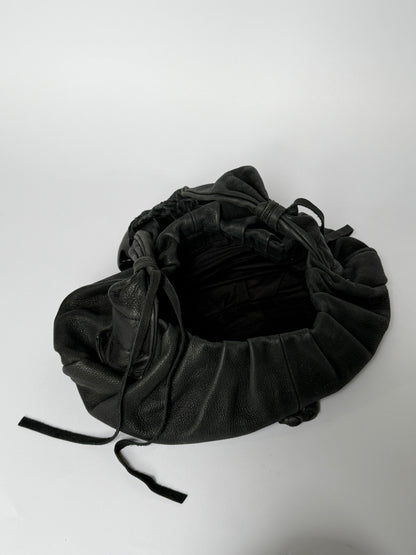 Black Braided Leather Shoulder Bag — Horn Detail
