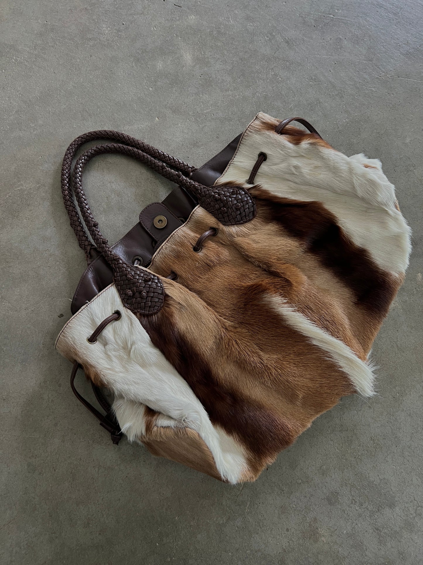 Deer Hair-On-Hide Leather Braided Hobo Tote