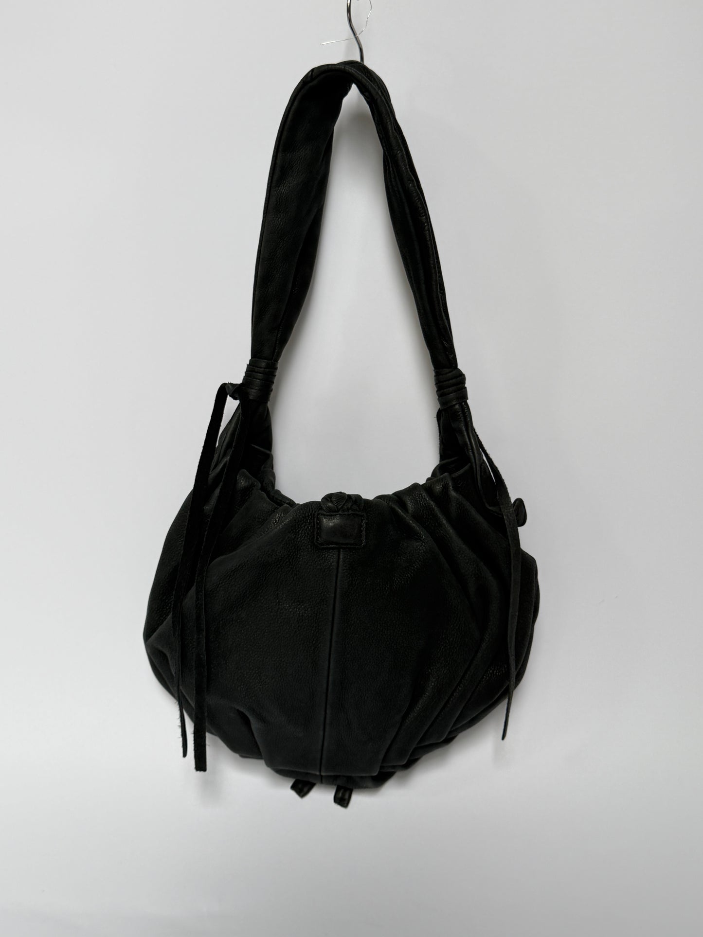 Black Braided Leather Shoulder Bag — Horn Detail
