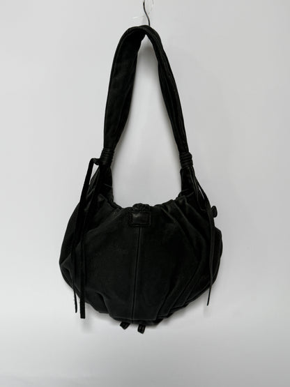 Black Braided Leather Shoulder Bag — Horn Detail