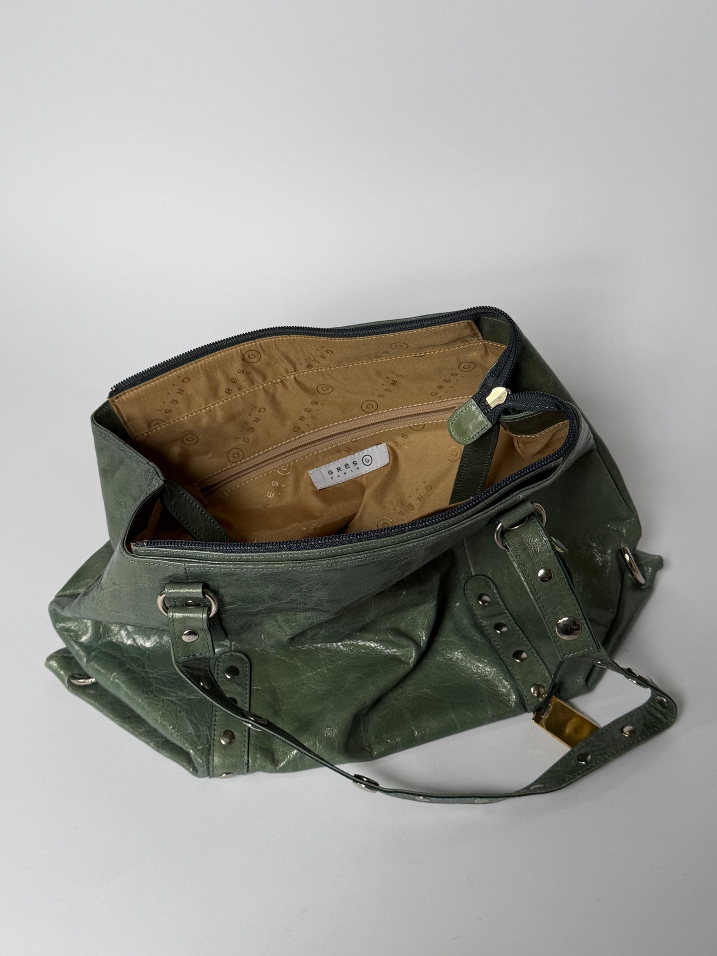 Crinkle Leather Handbag in Teal