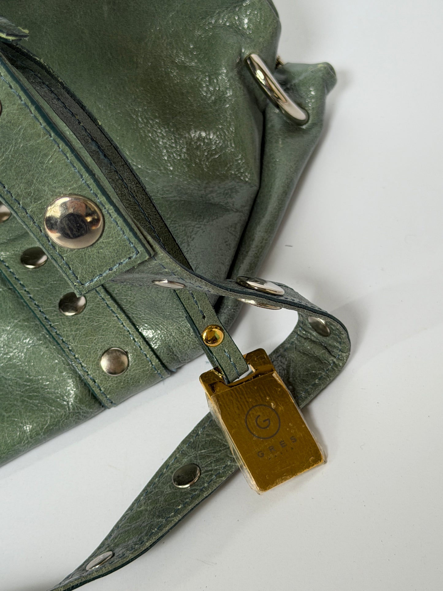 Crinkle Leather Handbag in Teal