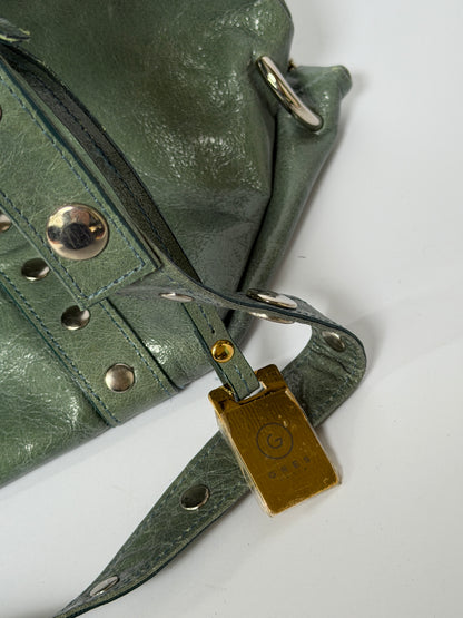 Crinkle Leather Handbag in Teal