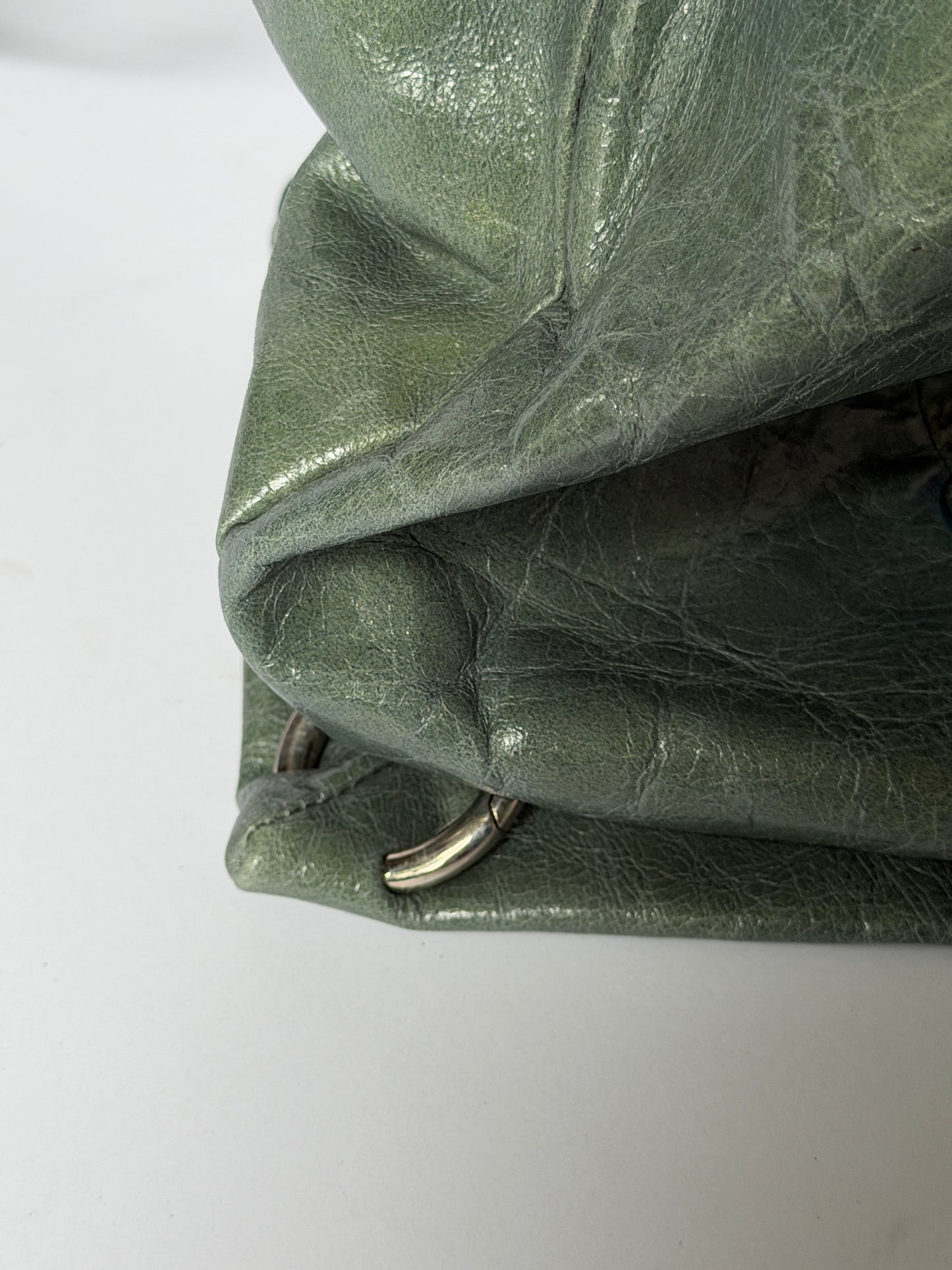 Crinkle Leather Handbag in Teal