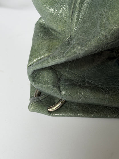 Crinkle Leather Handbag in Teal