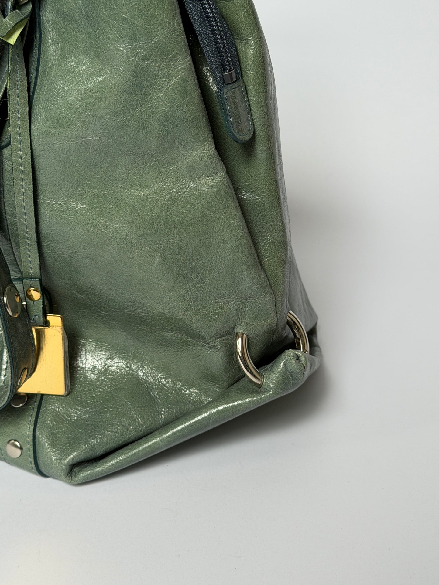Crinkle Leather Handbag in Teal