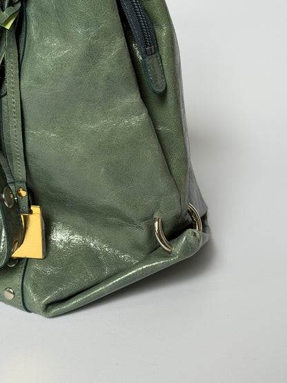 Crinkle Leather Handbag in Teal