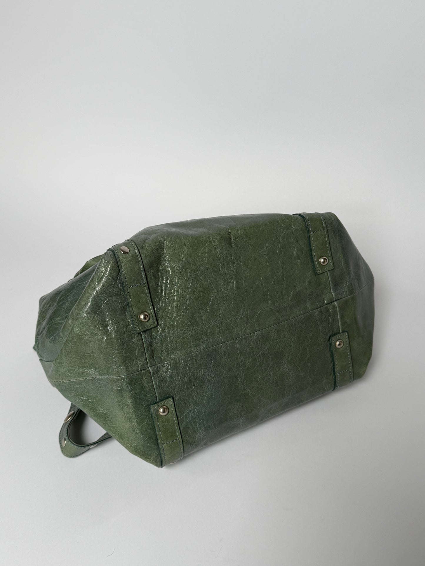Crinkle Leather Handbag in Teal