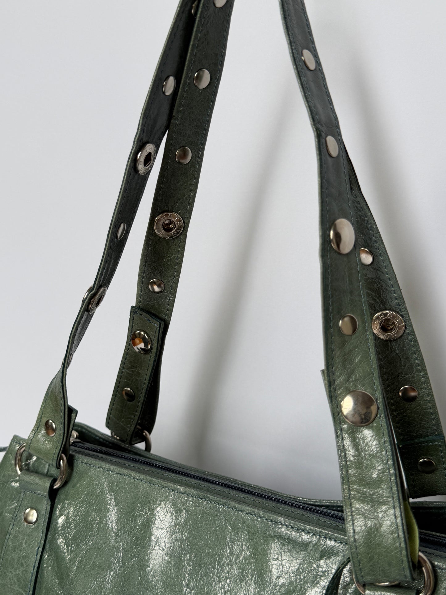 Crinkle Leather Handbag in Teal
