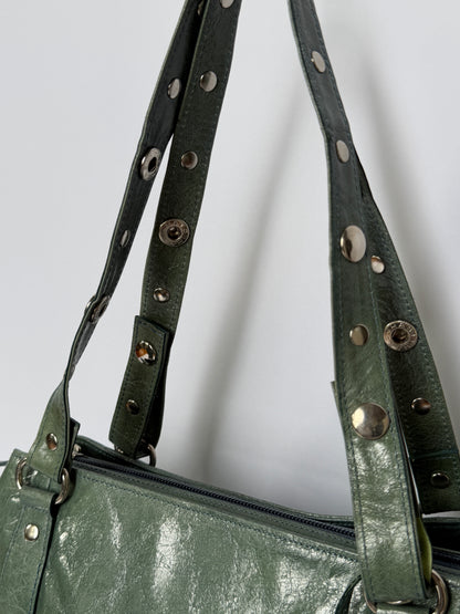 Crinkle Leather Handbag in Teal