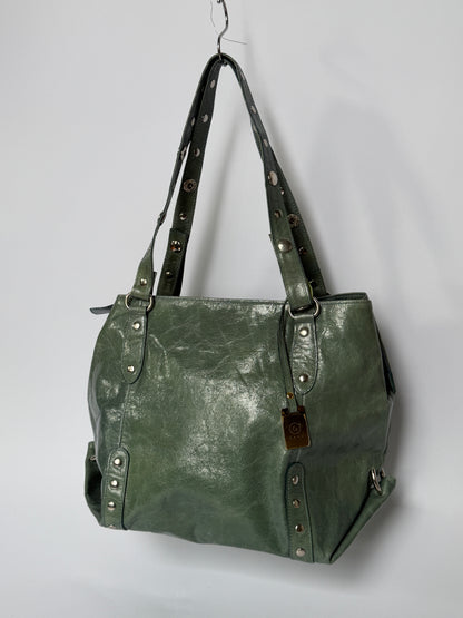 Crinkle Leather Handbag in Teal