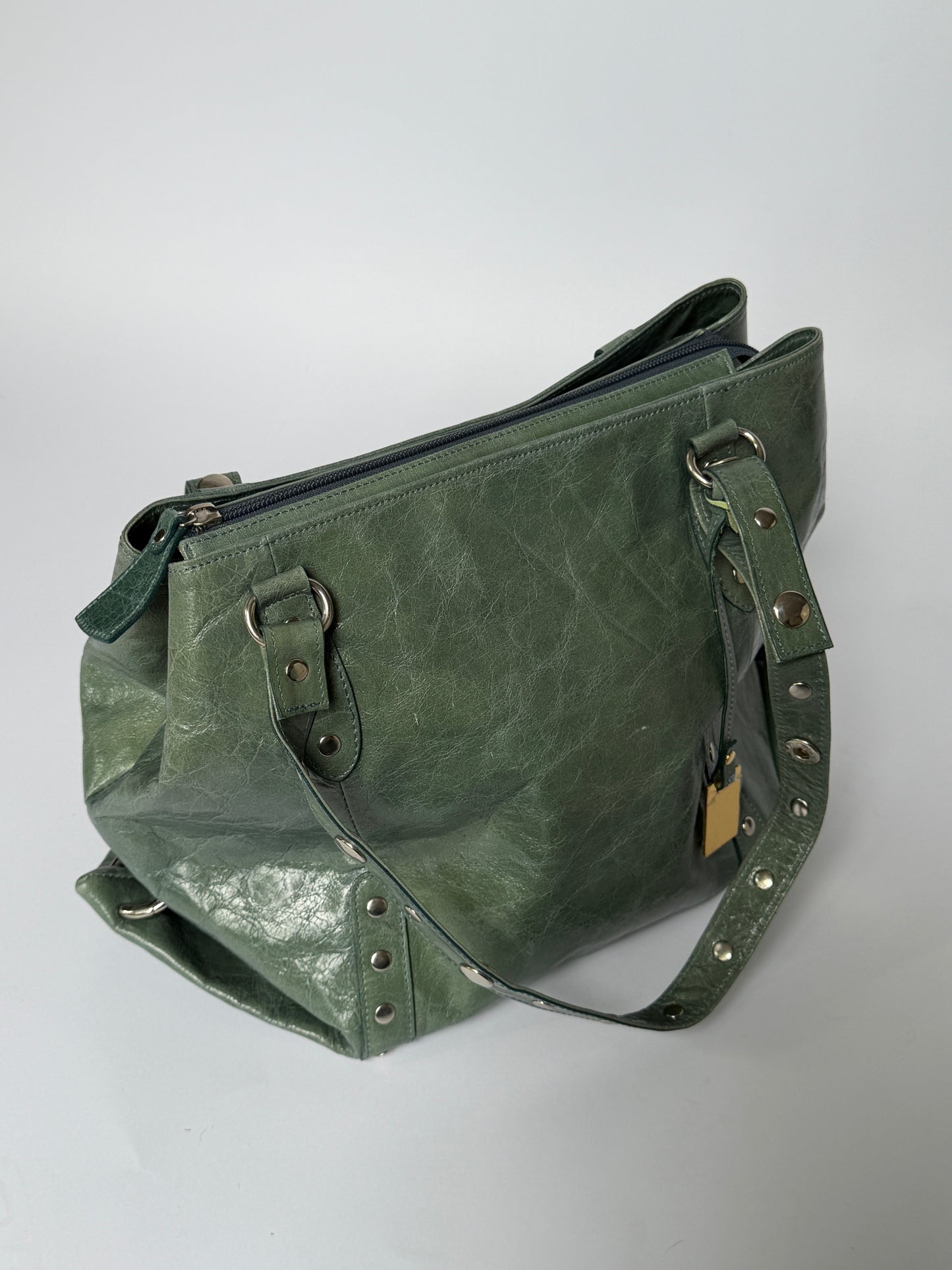 Crinkle Leather Handbag in Teal