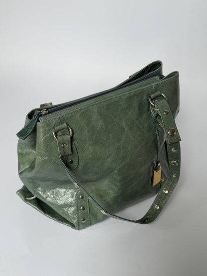Crinkle Leather Handbag in Teal