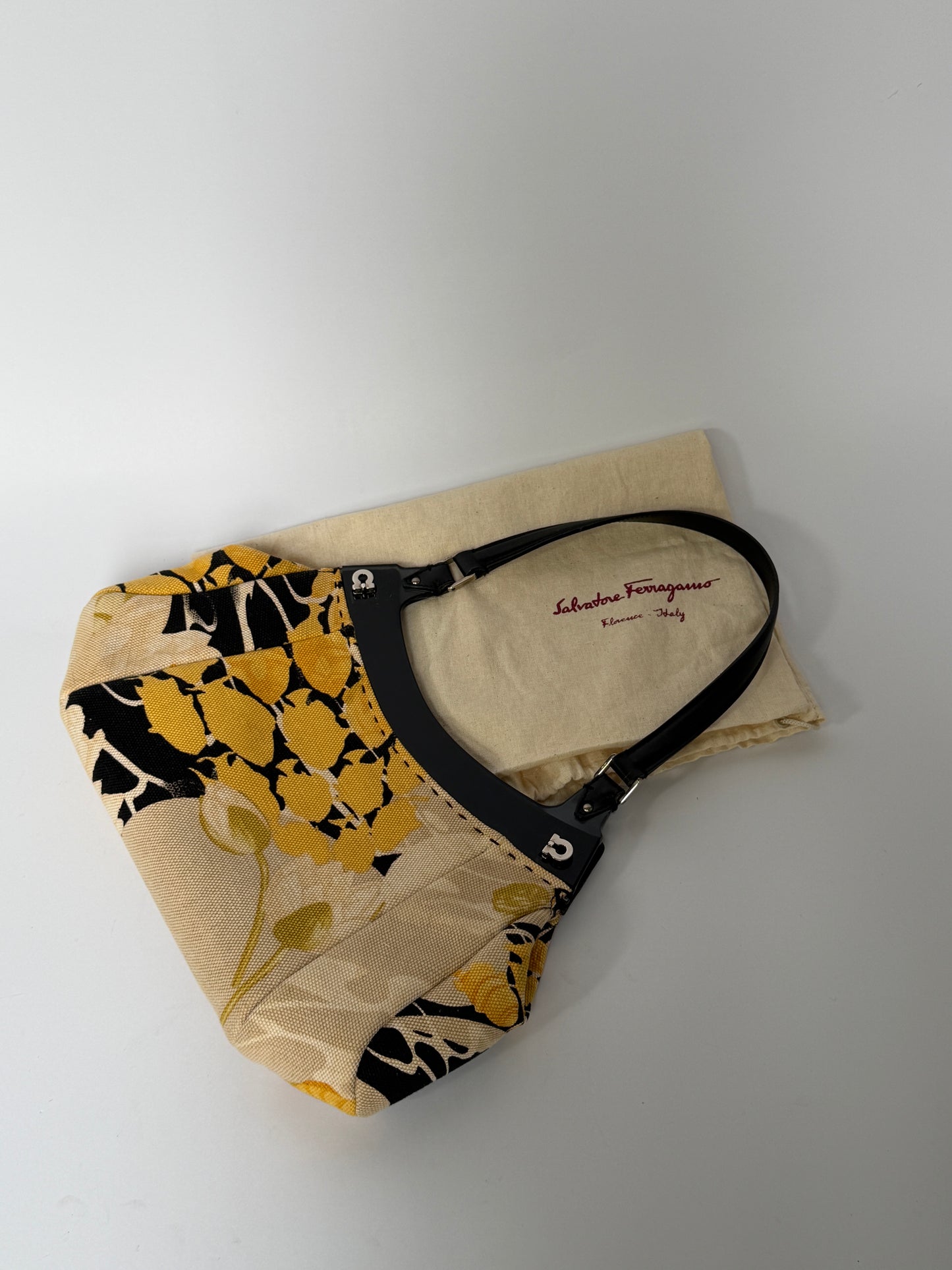 Ferragamo Fish & Flower Print Canvas Handbag