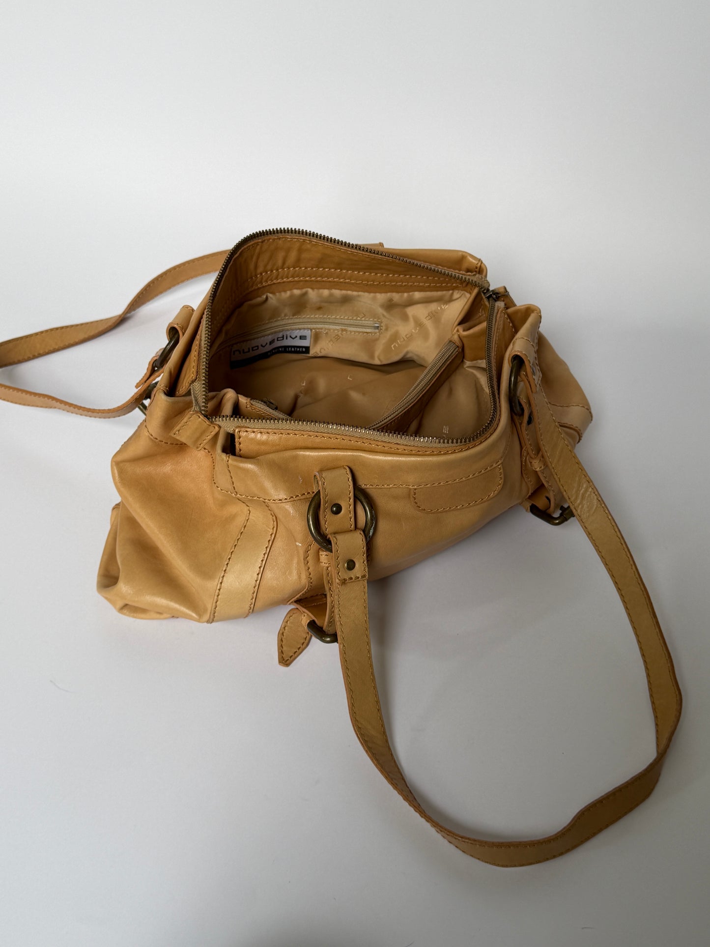 Vintage Italian Leather Shoulder Bag — Beige