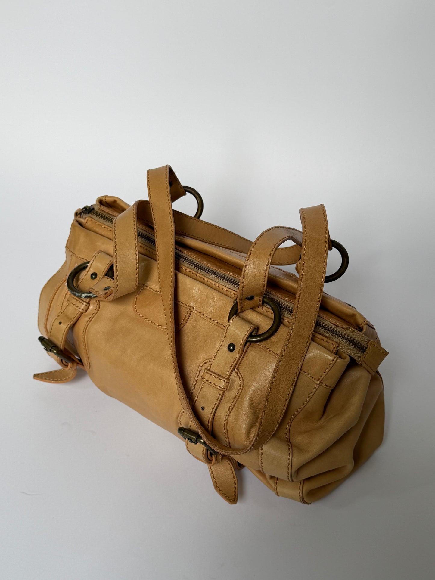 Vintage Italian Leather Shoulder Bag — Beige