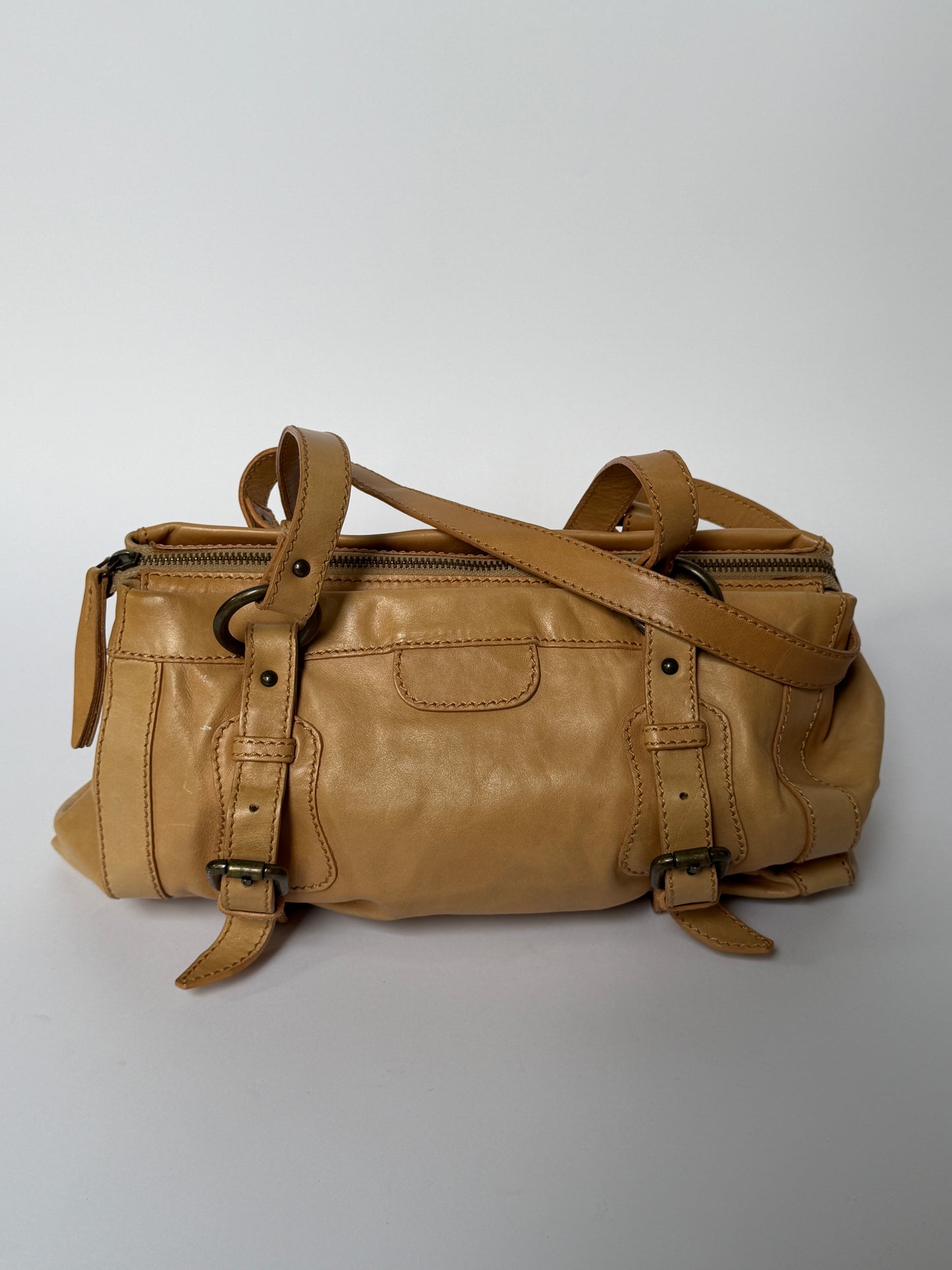 Vintage Italian Leather Shoulder Bag — Beige