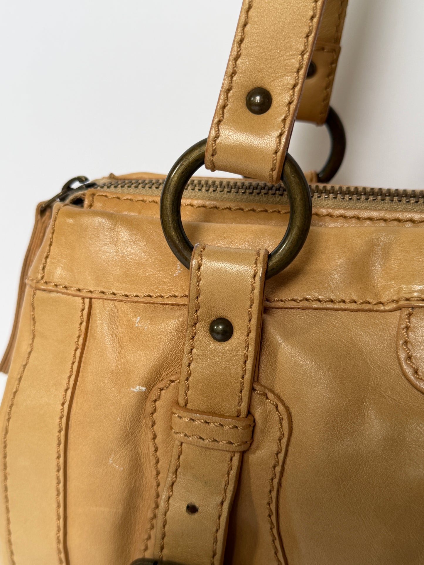 Vintage Italian Leather Shoulder Bag — Beige