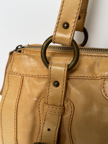 Vintage Italian Leather Shoulder Bag — Beige