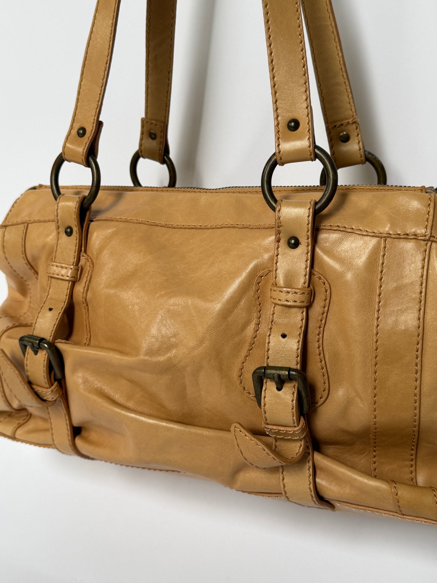 Vintage Italian Leather Shoulder Bag — Beige
